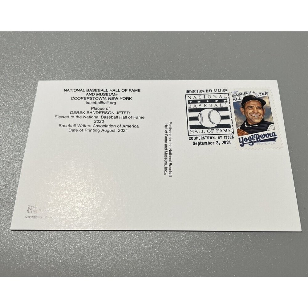 DEREK JETER COOPERSTOWN HALL OF FAME YOGI BERRA POSTAGE STAMP POST CARD
